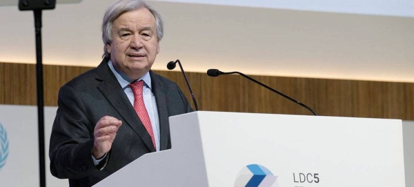 Secretary-General António Guterres delivers remarks at the Fifth UN Conference on the Least Developed Countries (LDC5), in Doha, Qatar. — courtesy UN Photo/Evan Schneider