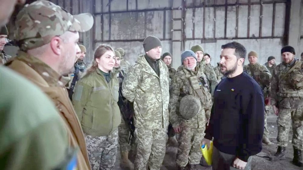 Ukraine President Volodymyr Zelensky during visit to Bakhmut. — courtesy Ukraine’s Presidential Office