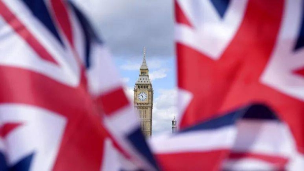 A view of Elizabeth Tower at the Houses of Parliament in London