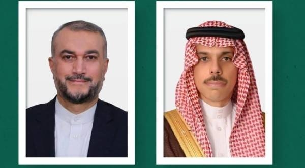 Foreign Minister Prince Faisal Bin Farhan received on Sunday a phone call from his Iranian counterpart Hossein Amir Abdollahian, left.