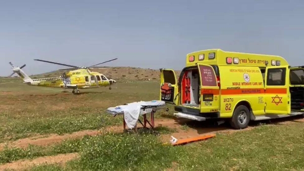 The injured woman was taken by helicopter to a hospital for treatment
