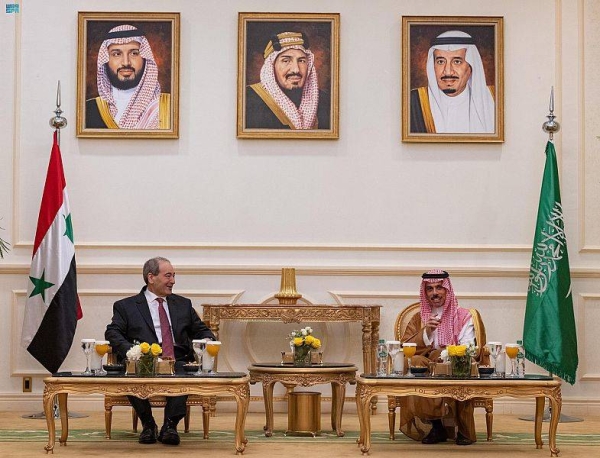 Saudi Minister of Foreign Affairs Prince Faisal bin Farhan and Syrian Minister of Foreign Affairs and Expatriates Dr. Faisal Mekdad hold talks in Jeddah on Wednesday.