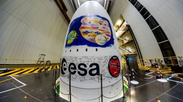 Children from around the world shared art inspired by Juice two years ago. Ten-year-old Yaryna's artwork won the competition to become the mission's logo and it was added to the nose of the rocket carrying Juice