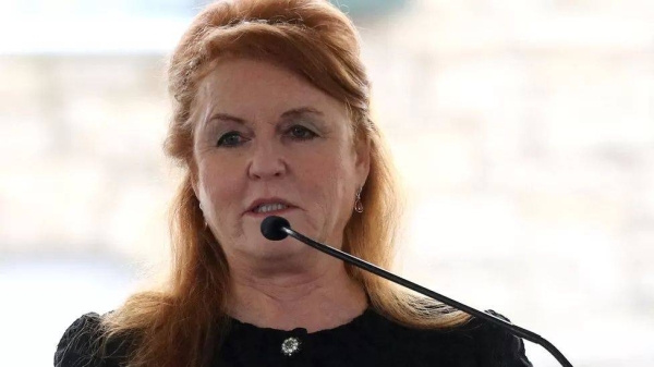 Sarah Ferguson speaking at the memorial to Lisa Marie Presley earlier this year