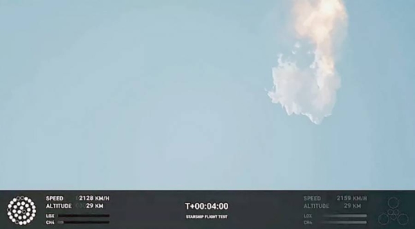 This still image taken from a SpaceX video shows the SpaceX Starship exploding after launch for a flight test from Starbase in Boca Chica, Texas, on Thursday. — courtesy AFP