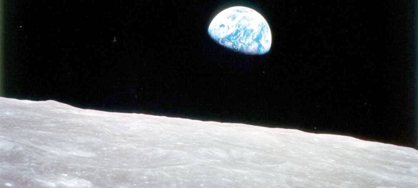 Apollo 8, the first manned mission to the moon, entered lunar orbit on Dec. 24, 1968. — courtesy NASA