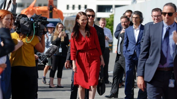 Jacinda Ardern leaving New Zealand's Parliament for the last time as Prime Minister on January 25, 2023 in Wellington, New Zealand