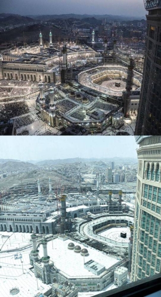 
Pictures of the Grand Mosque in Makkah during the pandemic and post pandemic periods. 
