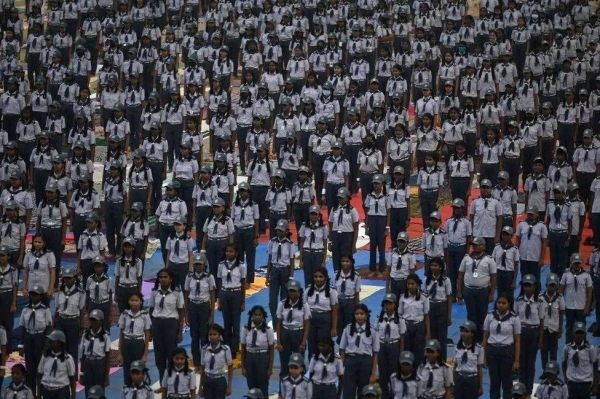 Students at a yoga training exercise in Chennai - India's population is projected to grow for several decades