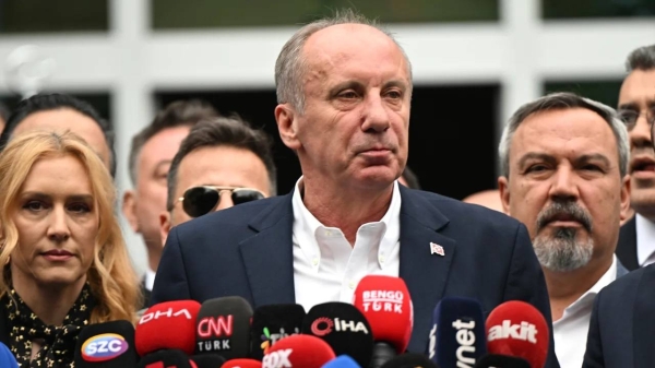 Chairman of Homeland Party Muharrem Ince speaks to the press at party headquarters in Ankara, Turkey, on May 11.