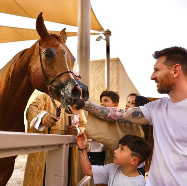 In a picture, posted by Messi, the Barcelona icon, along with his wife and children, tours Al-Turaif neighborhood in the historic Diriyah. 