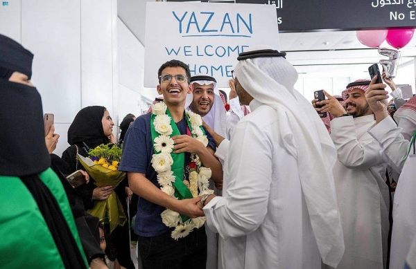 The talented students of the Saudi Team for Science and Engineering who won 27 prizes at the Regeneron International Science and Engineering Fair (ISEF 2023) arrived on Sunday at King Khalid International Airport in Riyadh.
