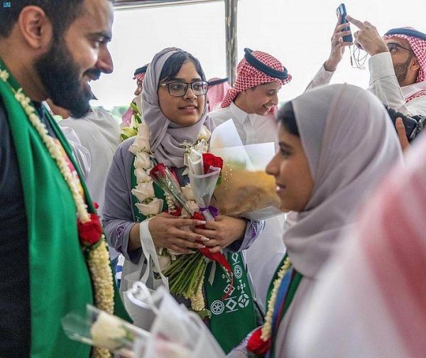 The talented students of the Saudi Team for Science and Engineering who won 27 prizes at the Regeneron International Science and Engineering Fair (ISEF 2023) arrived on Sunday at King Khalid International Airport in Riyadh.