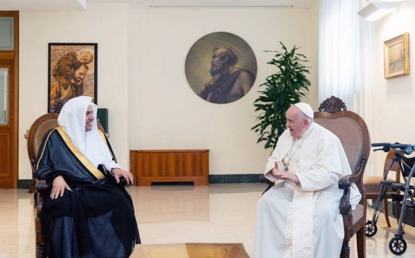 Pope Francis meets with Muslim World League (MWL) Secretary-General and Chairman of the Association of Muslim Scholars, Sheikh Dr. Mohammed bin Abdulkarim Al-Issa in Santa Marta on Sunday.