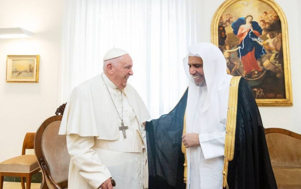 Pope Francis meets with Muslim World League (MWL) Secretary-General and Chairman of the Association of Muslim Scholars, Sheikh Dr. Mohammed bin Abdulkarim Al-Issa in Santa Marta on Sunday.