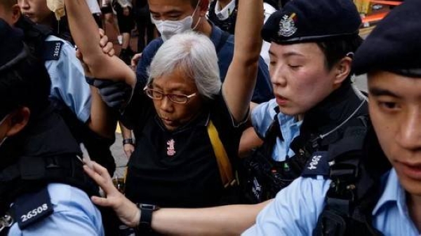 Activist Alexandra Wong being detained by Hong Kong Police