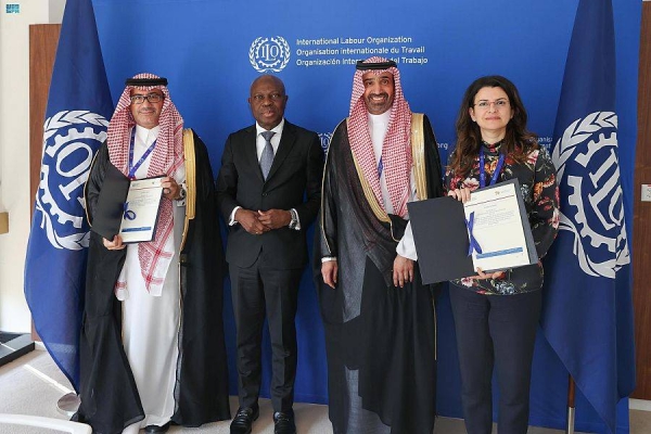 Minister of Human Resources and Social Development Eng. Ahmed Al-Rajhi and ILO Director-General Gilbert F. Houngbo witnessed the signing of the cooperation agreement on the sidelines of the 111th International Labor Conference in Geneva.