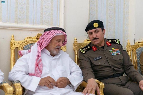 Director of Public Security Lt. Gen. Muhammad Al-Bassami visits family members of martyred security official, and injured security men in Rafha on Tuesday.