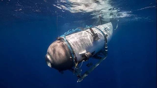 This undated image courtesy of OceanGate Expeditions, shows their Titan submersible during a descent.