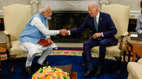 US President Joe Biden and Indian Prime Minister Narendra Modi meet in the Oval Office at the White House on Thursday.
