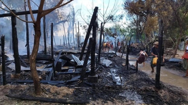 The aftermath of an airstrike on Nyaung Kone village, in Pale township, Myanmar's Sagaing region, on June 27.