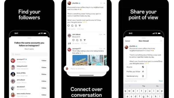 Screenshot of the Threads app that looks similar to Twitter. — courtesy Meta