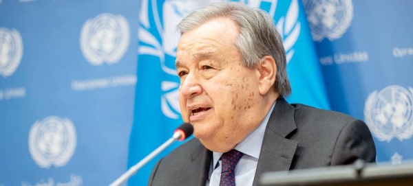 Secretary-General António Guterres briefs reporters after his meeting with Civil Society Organizations on his Climate Acceleration Agenda. — UN Photo/Mark Garten