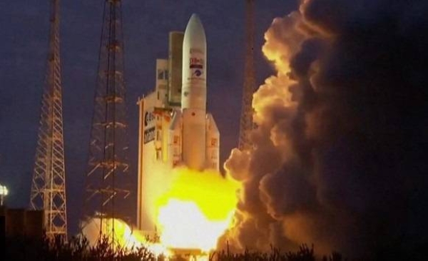 Europe’s last Ariane-5 rocket blasts off from the Kourou spaceport in French Guiana.