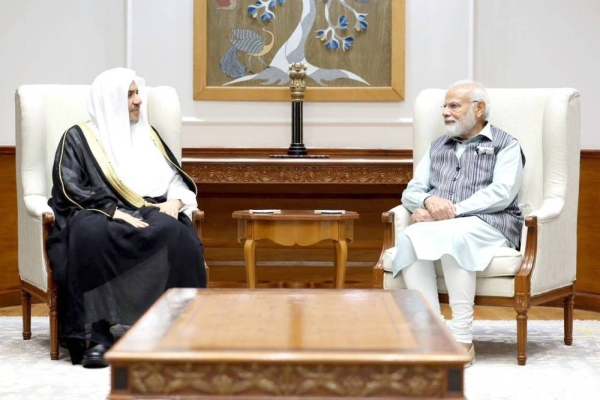 Indian Prime Minister Narendra Modi holds talks with Muslim World League Secretary General Sheikh Mohammed Bin Abdulkarim Al-Issa at the Prime Minister’s residence in New Delhi on Tuesday.