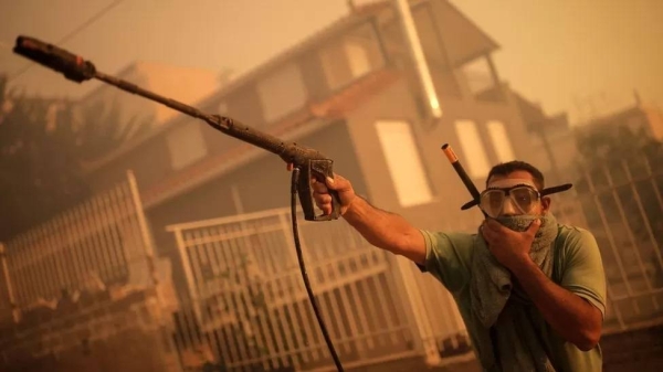High winds have been fanning flames in parts of Greece after wildfires broke out