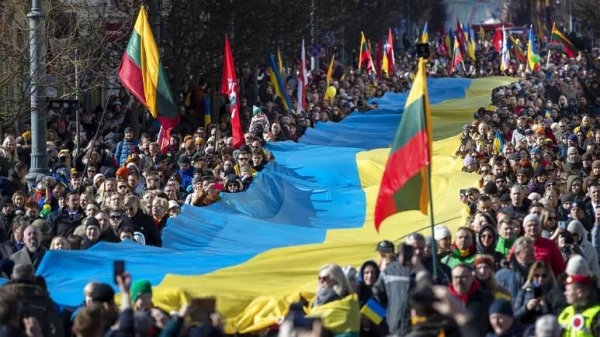 A celebration of Lithuania's independence in Vilnius, Lithuania, on March 11, 2022.
