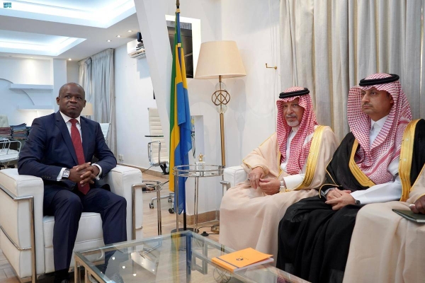 Gabonese President Ali Bongo Ondimba receives Saudi Royal Court Advisor Ahmed Qattan in Libreville on Friday.