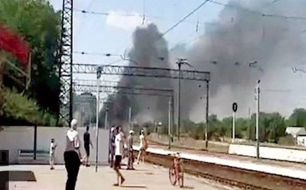 Screenshot shows smoke as Russia claims fuel depot in Crimea hit