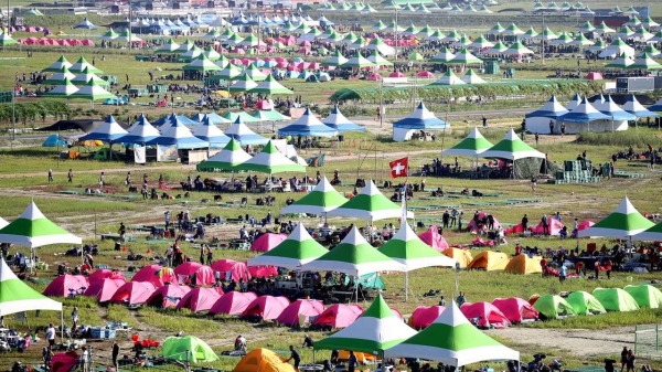 A general view of tents at the World Scout Jamboree as scouts prepare to leave the event on August 08, 2023 in Buan, South Korea.