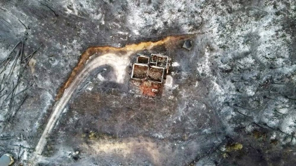 An aerial picture taken with a drone shows the burnt area after a wildfire, in Avantas village, Alexandroupolis, Thrace. — courtesy Dimitris Alexoudis/EPA-EFE/REX/Shutterstock