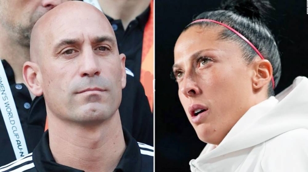 Combo photo of Spanish Royal Football Federation (RFEF) President Luis Rubiales and Jennifer Hermoso of Spain.
