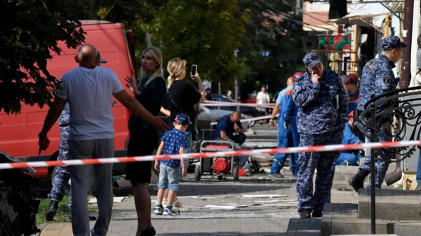 The aftermath of the drone strike in Rostov on Thursday.