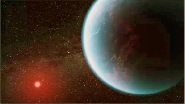 Artwork: K2-18 b orbits the cool dwarf star K2-18 just far enough away from it for the temperature to support life. — courtesy NASA