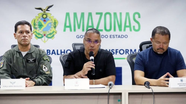 A press conference held in Manaus, Brazil, about the plane crash. — courtesy Getty Images