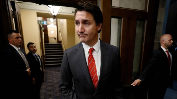 Canada's Prime Minister Justin Trudeau speaks to journalists in the House of Commons foyer on Parliament Hill in Ottawa, Ontario, Canada September 18, 2023.