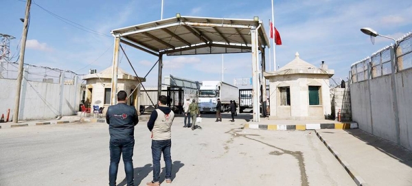 Trucks carrying essential humanitarian supplies travel from Türkiye through the Bab Al-Salam border crossing, into northwest Syria. — courtesy UNICEF/PAC