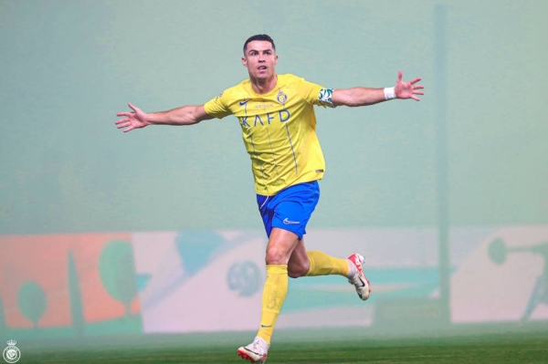 Cristiano Ronaldo celebrates his first goal at the match.