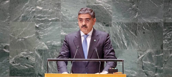 Prime Minister Anwaar-ul-Haq Kakar of Pakistan addresses the general debate of the General Assembly’s 78th session. — courtesy UN Photo/Cia Pak