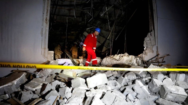 Footage showed flaming chunks falling from the ceiling