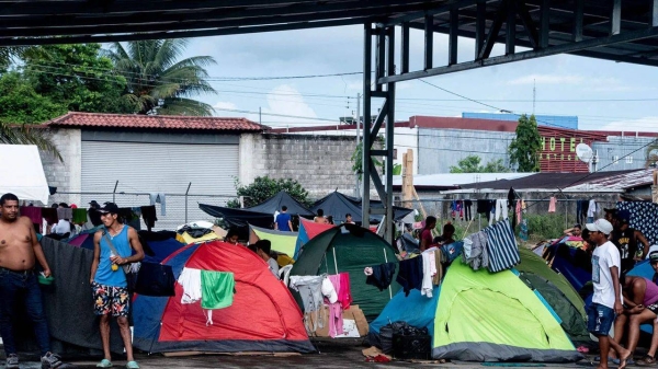 Migrants at the Paso Canoas refugee camp in Puntarenas, Costa Rica, on August 9