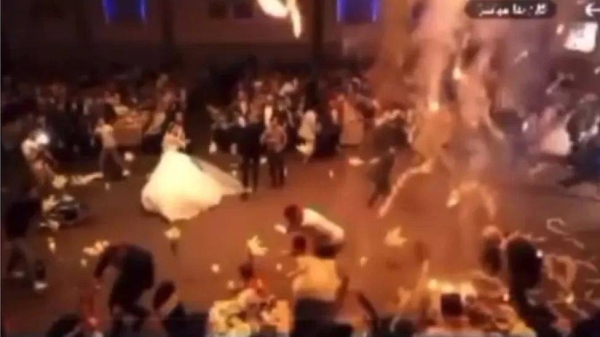 Footage showed flaming chunks falling from the ceiling