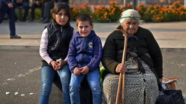People have been gathering in central Stepanakert to be evacuated to Armenia