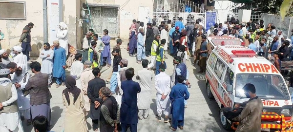 People gather outside a hospital in Quetta following the bomb blast in Mastung, Balochistan, Pakistan. — courtesy Asim Ahmed