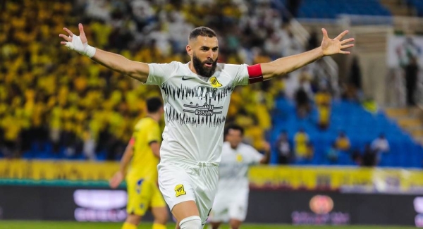 French striker Karim Benzema celebrates his goal. 
