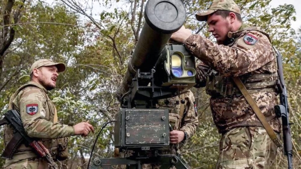 Ukrainian servicemen install a 'Skif' anti-tank guided missile (ATGM) system at an undisclosed location in the Zaporizhzhia region. — courtesy EPA